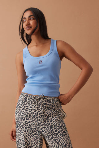 Zoe Contour Rib Scoop Tank - Powder Blue