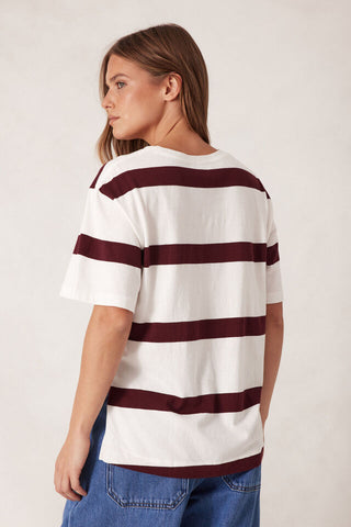 Slouchy Split Hem Tee - Vanilla/Port Stripe