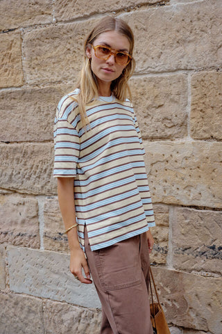 Stevie Slouchy Tee/New Butter Brunette Stripe