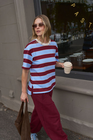 Stevie Slouchy Tee - burg/sky blue