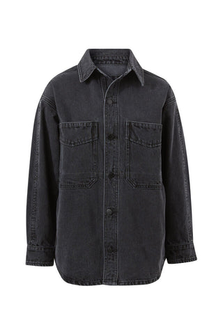 Denim Side Pocket Shacket -Washed Black