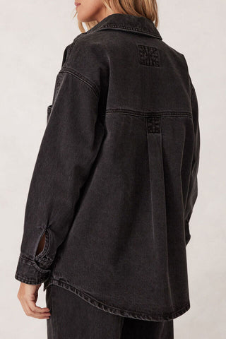 Denim Side Pocket Shacket -Washed Black