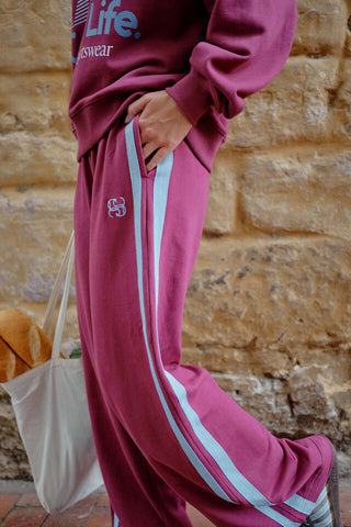 Gigi Wide Leg/Washed Burgandy Sky Blue Side Stripe