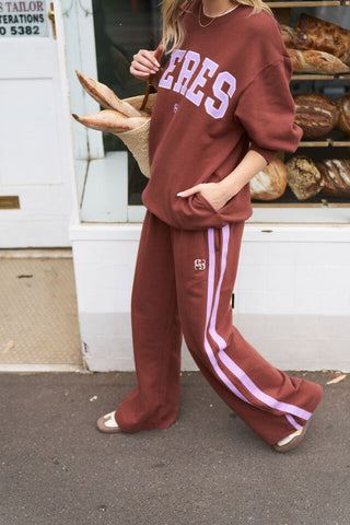 Gigi Wide Leg Terry trackpant - Burnt Toffee Orchid