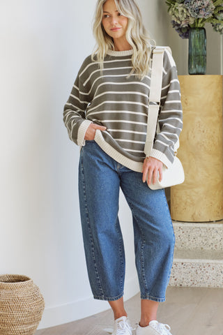 Relaxed crew tunic- olive/ecru