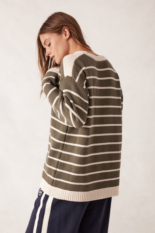 Relaxed crew tunic- olive/ecru
