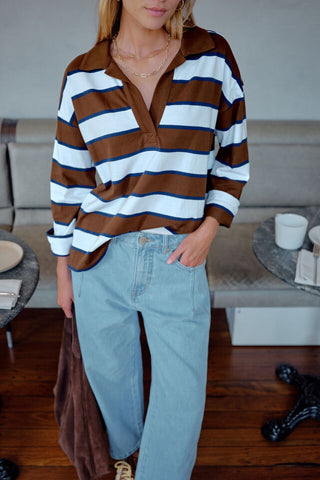 Shelby Slouchy Rugby Top/Toffee/White Heritage Navy