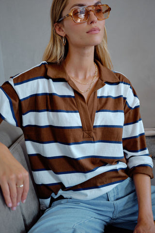Shelby Slouchy Rugby Top/Toffee/White Heritage Navy