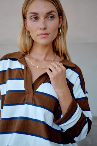 Shelby Slouchy Rugby Top/Toffee/White Heritage Navy