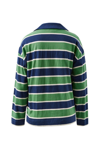 Shelby Slouchy Rugby Top/Pistachio/Heritage Navy Stripe