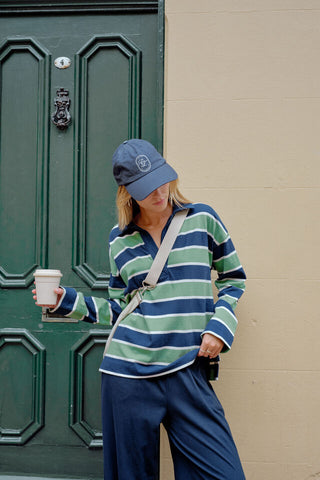 Shelby Slouchy Rugby Top/Pistachio/Heritage Navy Stripe