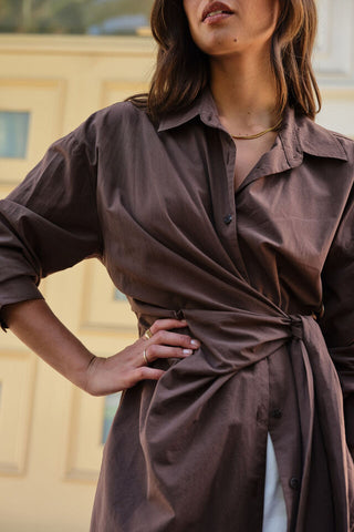 Elodie Wrap Shirt - Brunette Brown