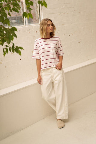Brea Boxy Tee - Pink/Mulberry Stripe