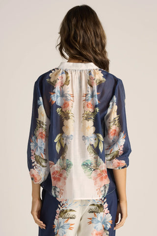 Solara Split Neck Blouse - Floral Navy