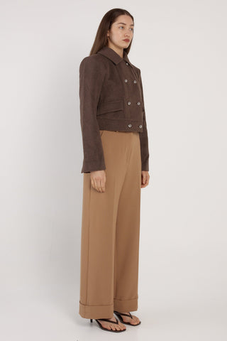 Devyn Wool Blend Cropped Jacket - Chocolate