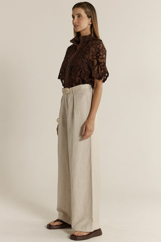 Amara Belted Pant - Flax - Beige
