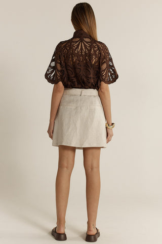 Amara Belted Skirt - Flax - Beige