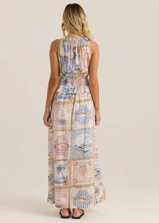 Reo Peplum Maxi Dress - Wayfarer Print