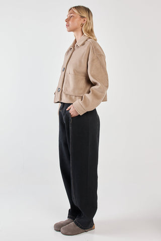 Rochelle Cropped Coat - Mushroom Grey/Brown