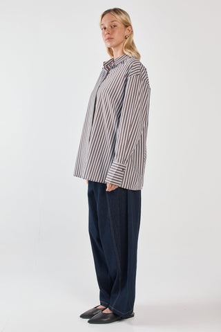 Claudia Stripe Shirt - Choc Blue - Brown