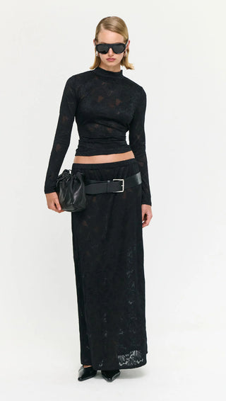 Astrid Sheer Lace Maxi Skirt - Black