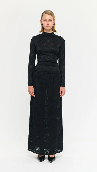 Astrid Sheer Lace Maxi Skirt - Black