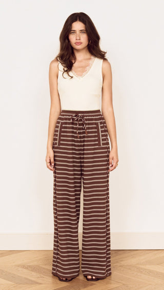 Vesper Drawstring Pant - Choc/stripe
