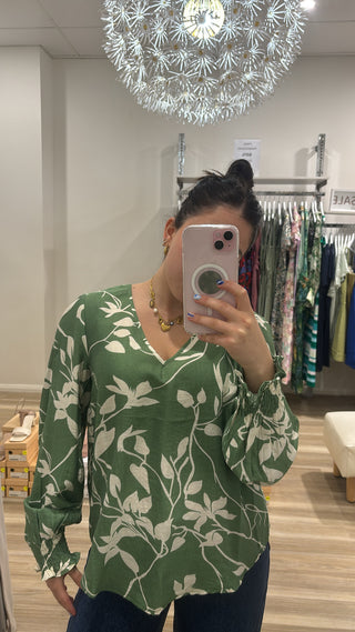 Penny V-neck Blouse - Green