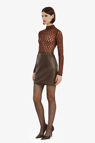 ALEXIS VEGAN LEATHER SKIRT - DARK CHOCO