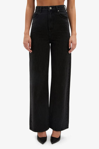 CINDY WIDE FULL LEG JEAN - WASHED BLACK