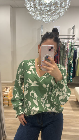 Penny V-neck Blouse - Green