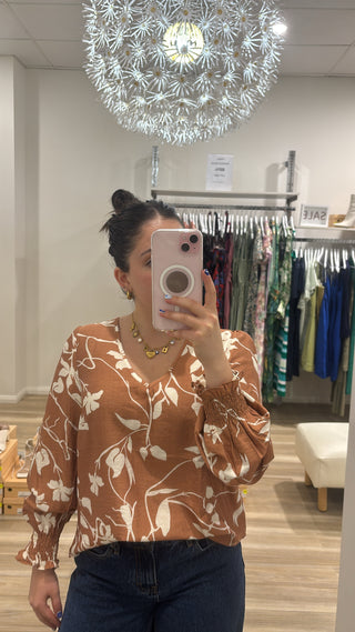 Penny V-neck Blouse - Brown