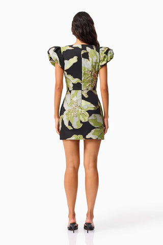 Elysia Cap Sleeve Mini Dress - Black/Green