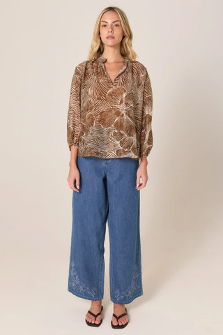 Tallulah Split Neck Blouse - Brown