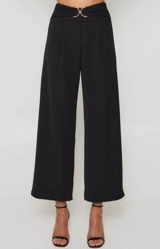 HIGH WAISTED GOLD BUCKLE DETAIL PANTS
