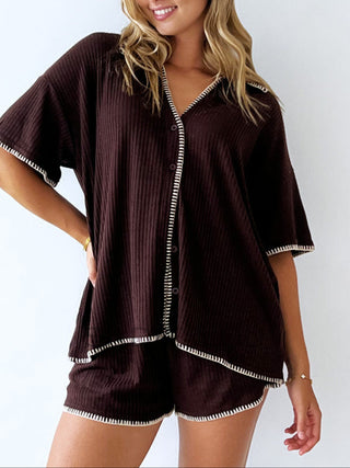 Eden Knit Top & Shorts Set - Choc