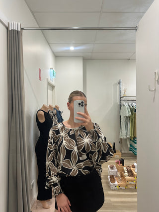 Bella leaf print blouse- Brown