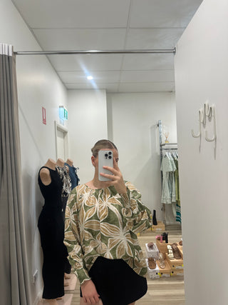 Bella leaf print blouse- Green