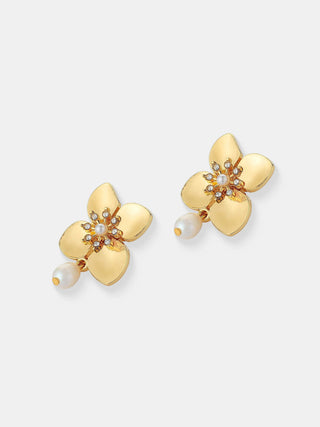 Floral Pearl 18K Gold Plated Earrings