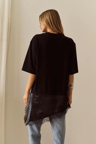Arlo Jersey Lace Tee - Black