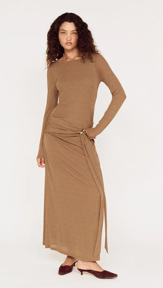 Noa Mesh Midi Dress - Coffee