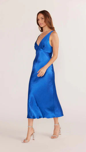 Aoki Bias Slip Midi Dress - Sapphire Blue