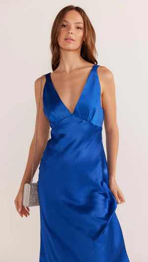 Aoki Bias Slip Midi Dress - Sapphire Blue