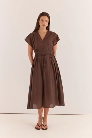 Nazalia Tie Waist Dress - Choc