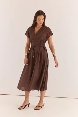 Nazalia Tie Waist Dress - Choc