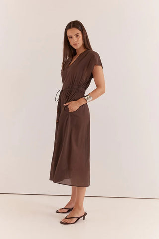 Nazalia Tie Waist Dress - Choc