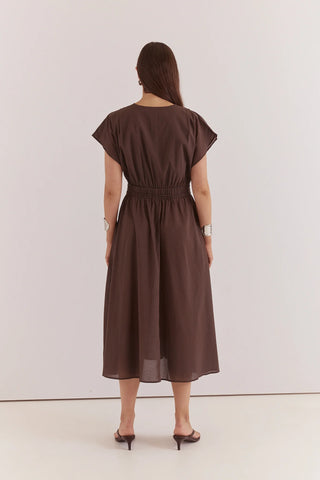 Nazalia Tie Waist Dress - Choc