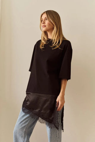 Arlo Jersey Lace Tee - Black