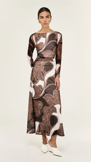 Ulla Mesh Midi Dress - Abstract Leaf