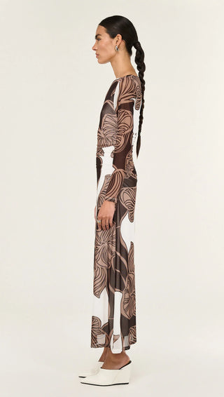 Ulla Mesh Midi Dress - Abstract Leaf
